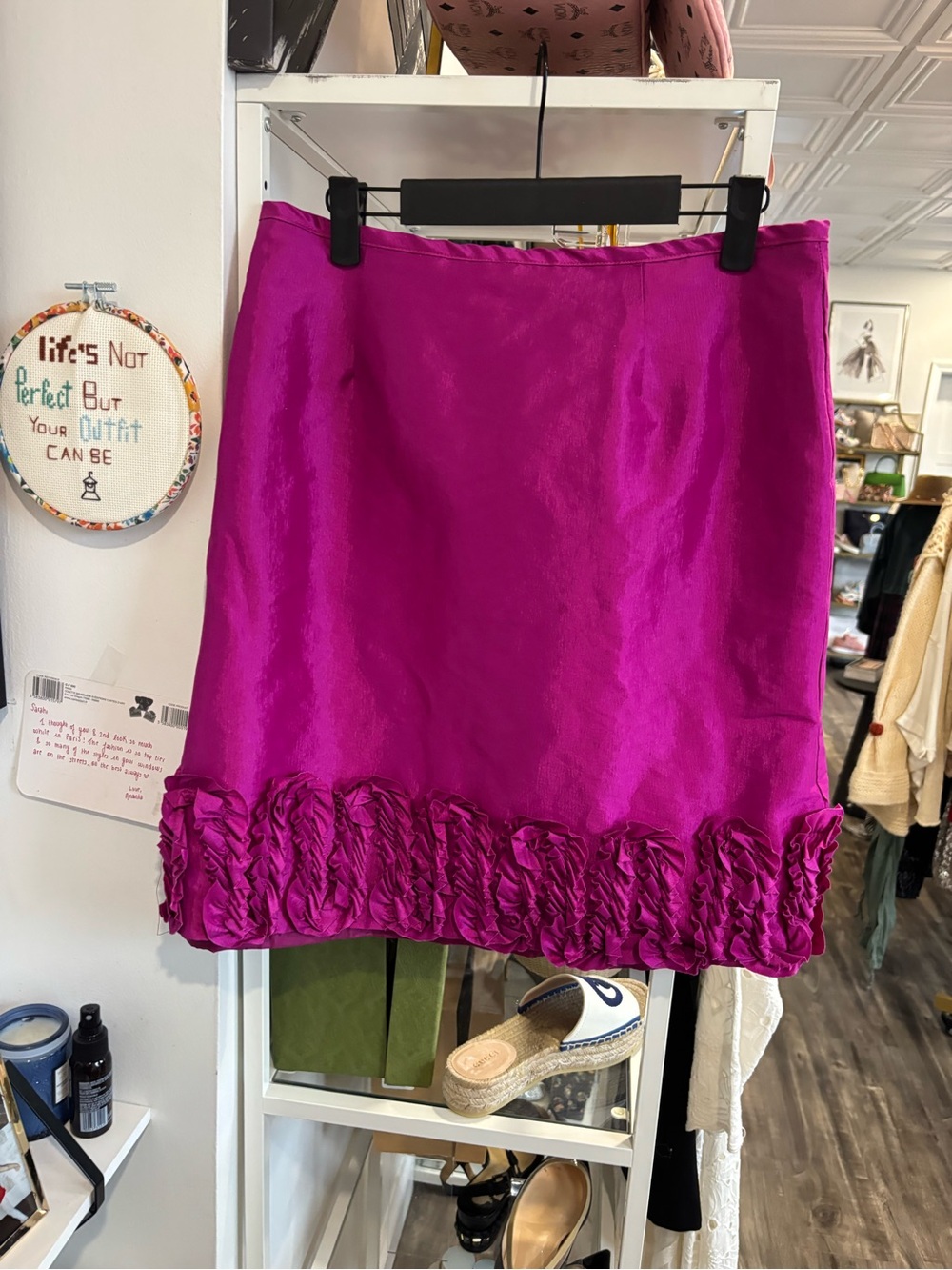Vintage Fuchsia Ruffle-Hem Women's Skirt